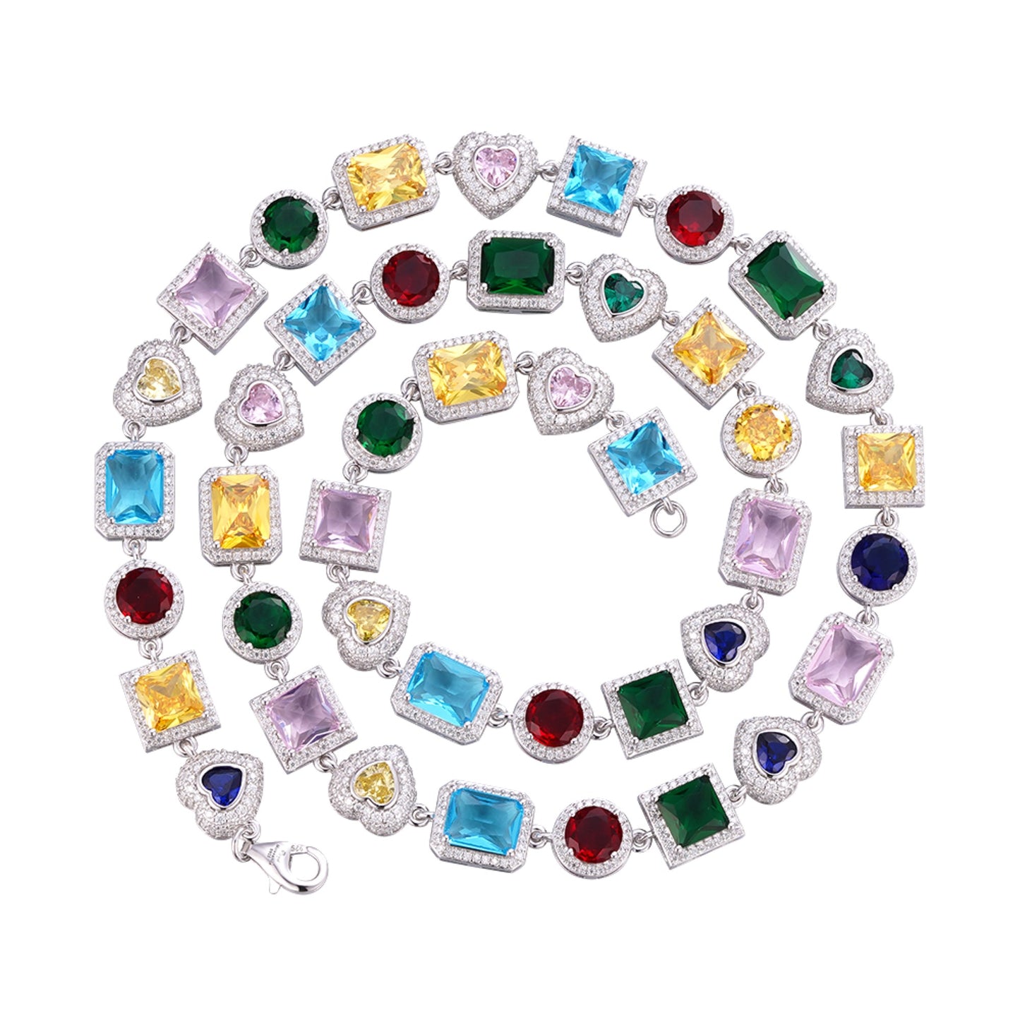 Sterling Silver Round Moissanite Heart with Color Stone Designer 22 Inch Necklace RP 10-7/8 Cttw