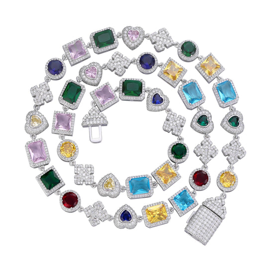 Sterling Silver Round Moissanite Cross with Color Stone Designer 22 Inch Necklace RP 11 Cttw