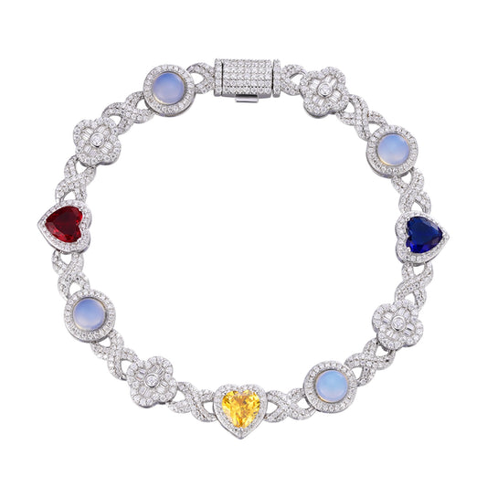 S.Silver Round Moissanite Flower Infinity with Color Stone Designer 8 Inch Bracelet RP 3-7/8 Cttw
