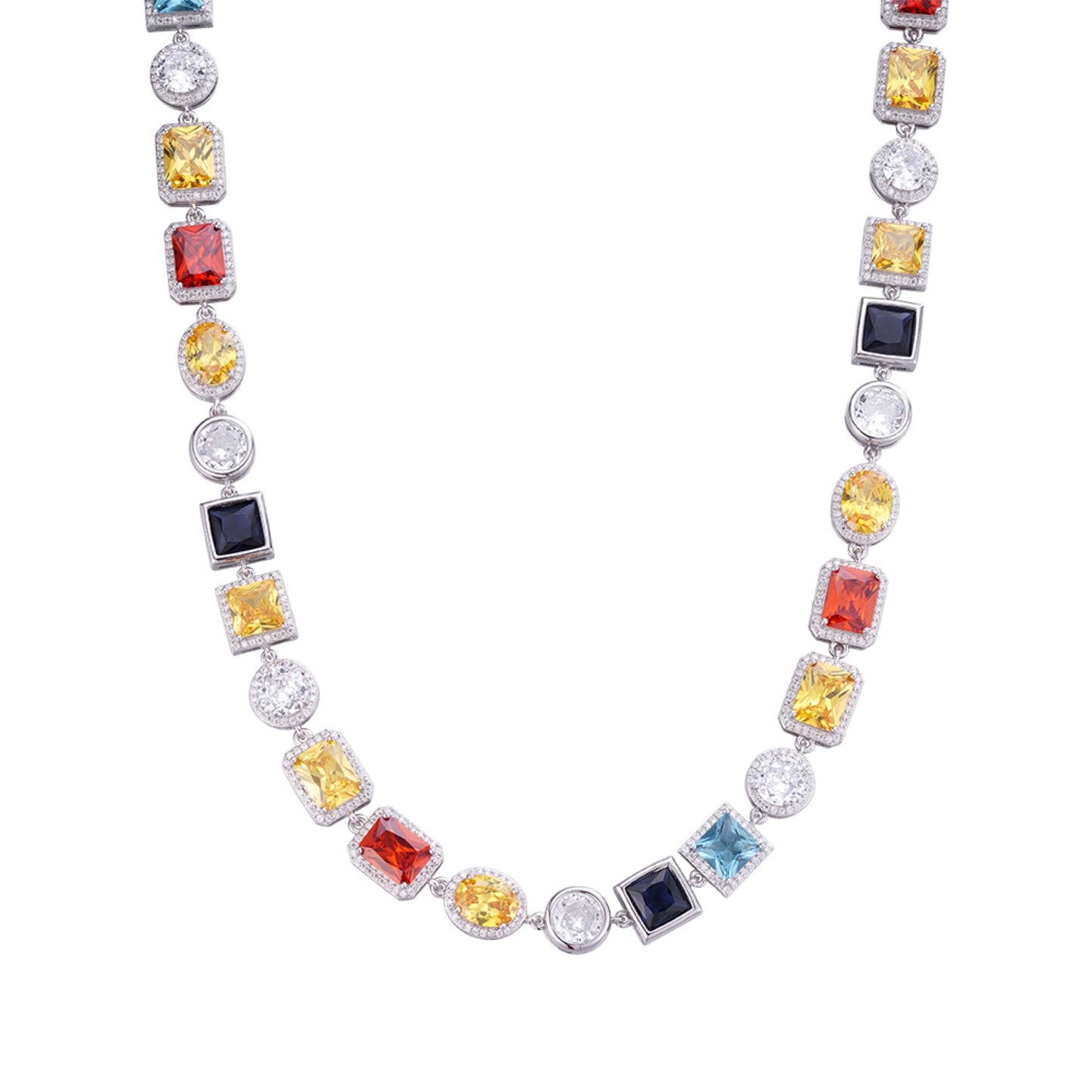 Sterling Silver Moissanite Round with Color Stone Designer 22 Inch Necklace RP 4-1/4 Cttw