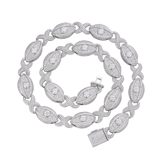 Sterling Silver Round Moissanite Infinity Eye 22 Inch Designer Necklace RP 38-1/2 Cttw