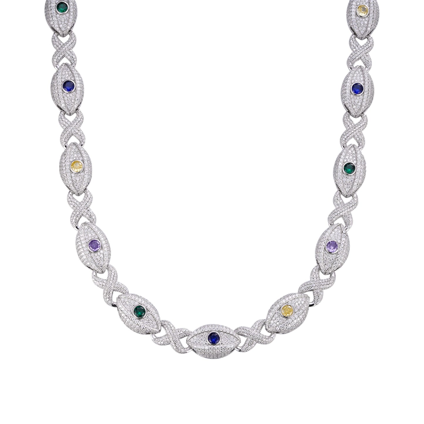 Sterling Silver Round Moissanite Infinity Eye 22 Inch Designer Necklace Multicolor 38-1/2 Cttw