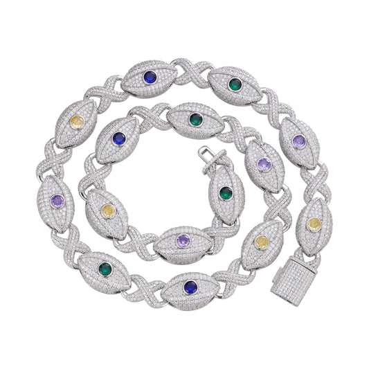 Sterling Silver Round Moissanite Infinity Eye 22 Inch Designer Necklace Multicolor 38-1/2 Cttw
