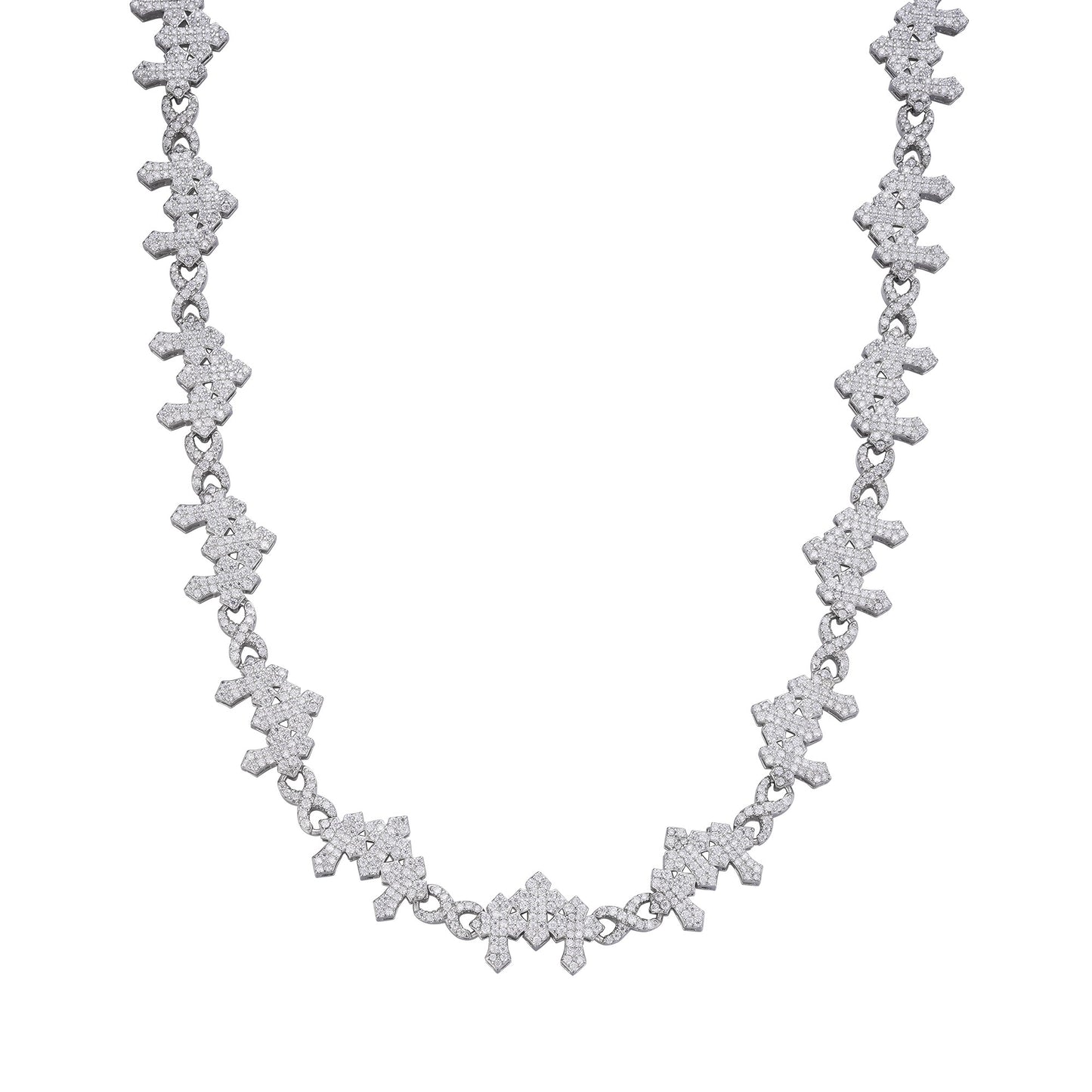 Sterling Silver Round Moissanite Infinity 3 Cross 22 Inch Religious Necklace RP 9-5/8 Cttw