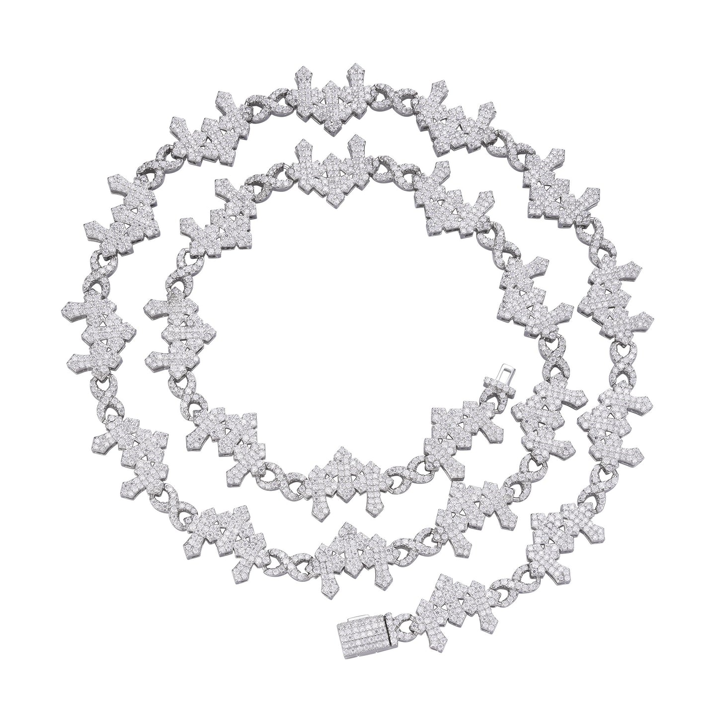 Sterling Silver Round Moissanite Infinity 3 Cross 22 Inch Religious Necklace RP 9-5/8 Cttw