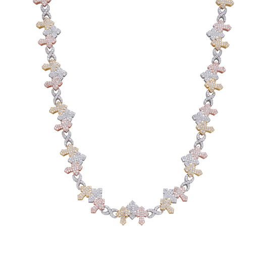 Sterling Silver Round Moissanite Infinity 3 Cross 22 Inch Religious Necklace RP+GP+PP 9-5/8 Cttw