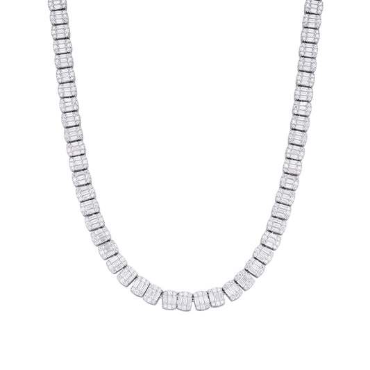 Sterling Silver 7mm Round Baguette Moissanite 20 Inch Designer Necklace RP 23-1/2 Cttw