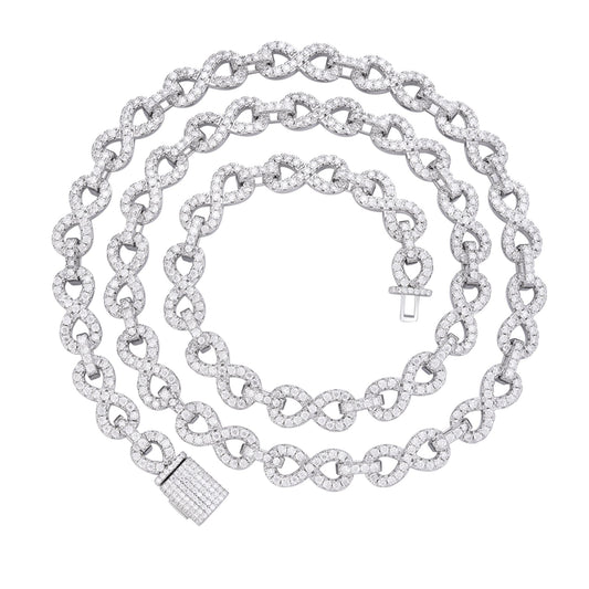 Sterling Silver 8mm Round Moissanite Infinity 22 Inch Designer Necklace RP 12 Cttw