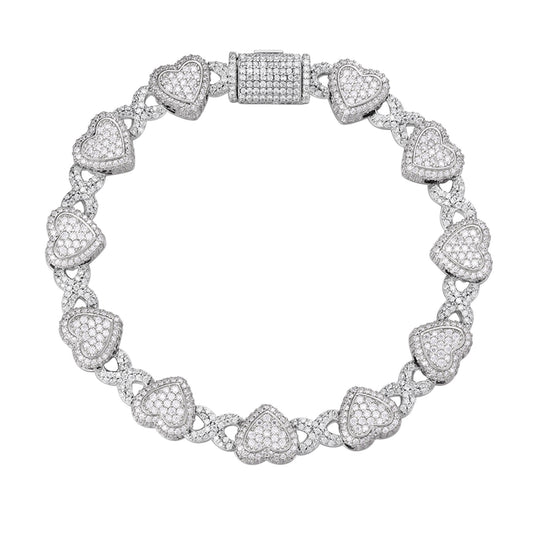 Sterling Silver Round Moissanite Infinity Heart Designer 8 Inch Bracelet RP 8-1/6 Cttw