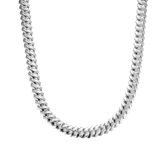 Sterling Silver Round Moissanite 20 Inch Plain Cuban With Iced Out Lock Necklace RP 1/2 Cttw