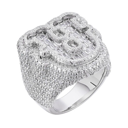 Sterling Silver Round Baugette Moissanite Albhabet U letter Initial SZ 10 Mens Ring RP 6-1/2 Cttw