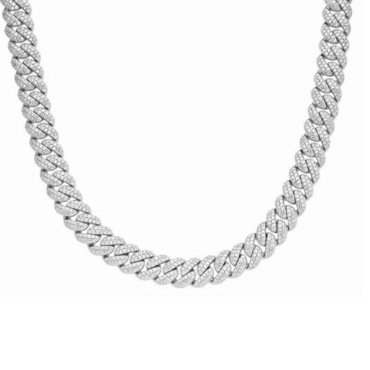 Sterling Silver 12mm Round Moissanite Cuban 22 Inch Mens Necklace RP 18-7/8 Cttw