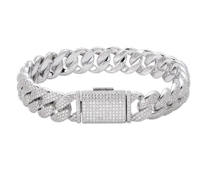 Sterling Silver 12mm Round Moissanite Cuban 8 Inch Mens Bracelet RP 7-1/6 Cttw