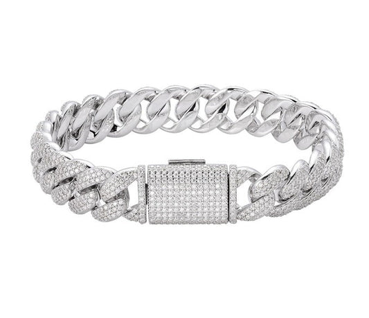 Sterling Silver 12mm Round Moissanite Cuban 8 Inch Mens Bracelet RP 7-1/6 Cttw