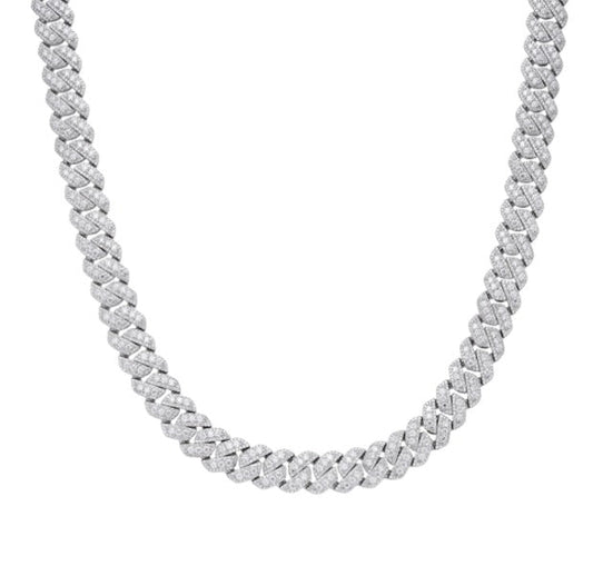 Sterling Silver 12mm Round Big Stone in Center Surrounded with Small Stones Moissanite Cuban 22 Inch Mens Necklace RP 23-1/2 Cttw