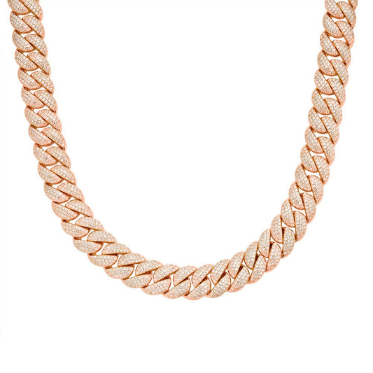 Sterling Silver Moissanite 10mm 22 Inch Cuban Chain Necklace PP 13-5/8 Cttw