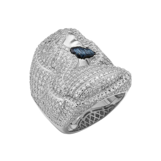 Sterling Silver Round Moissanite Jesus Religious SZ 10 Mens Ring RP 5-7/8 Cttw