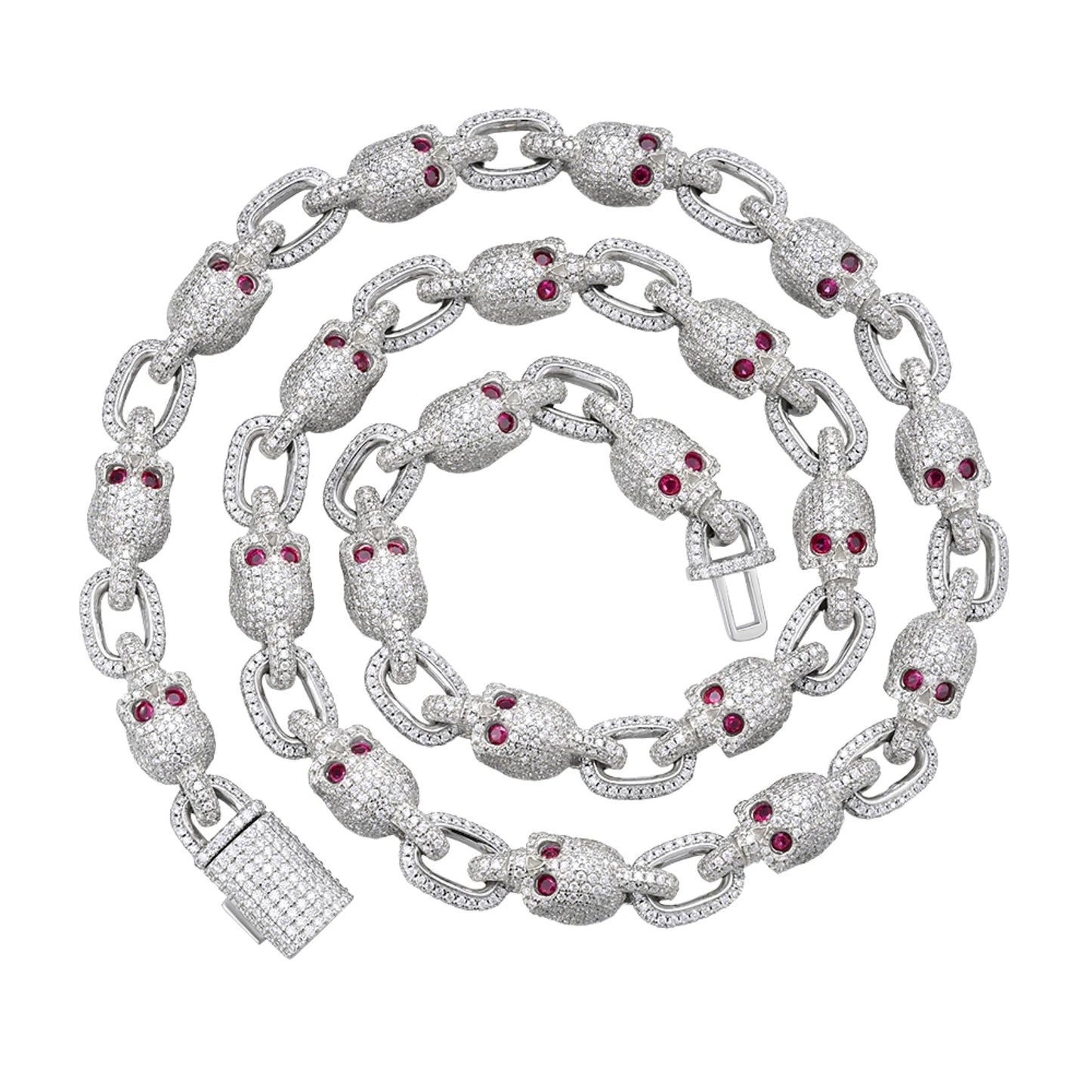 Sterling Silver Round Moissanite With Red Eyes Skull 22 Inch Necklace RP 30-3/4 Cttw