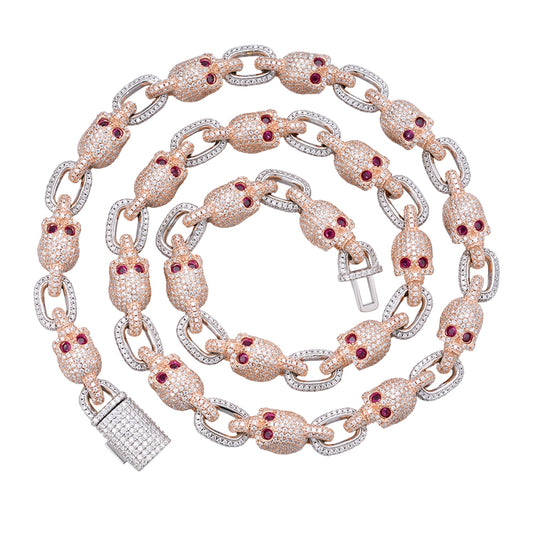 Sterling Silver Round Moissanite With Red Eyes Skull 22 Inch Necklace RP+PP 30-3/4 Cttw