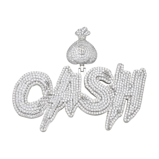 Sterling Silver Round Moissanite CASH Word Designer Pendant RP 7-1/2 Cttw