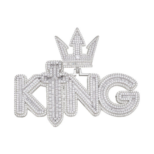 Sterling Silver Round Moissanite KING Word Designer Pendant RP 12 Cttw