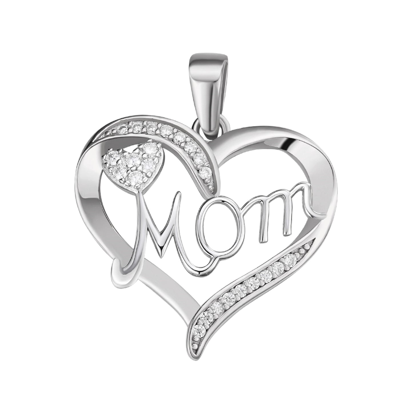 Sterling Silver Round Moissanite MOM Heart Designer Pendant RP 1/8 Cttw