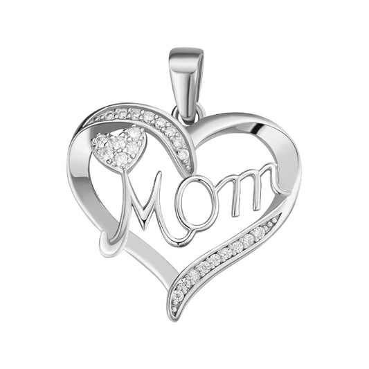 Sterling Silver Round Moissanite MOM Heart Designer Pendant RP 1/8 Cttw