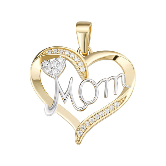Sterling Silver Round Moissanite MOM Heart Designer Pendant RP+GP 1/8 Cttw