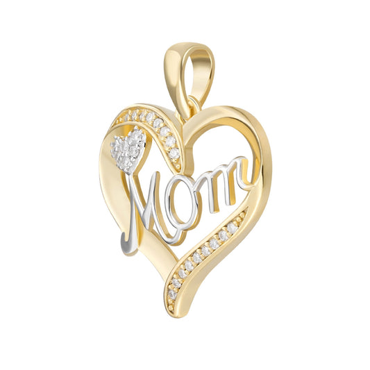 Sterling Silver Round Moissanite MOM Heart Designer Pendant RP+GP 1/8 Cttw