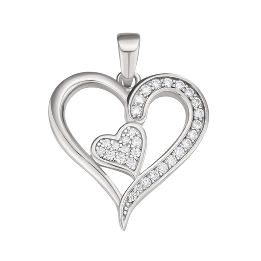Sterling Silver Round Moissanite Double Heart Designer Pendant RP 1/4 Cttw