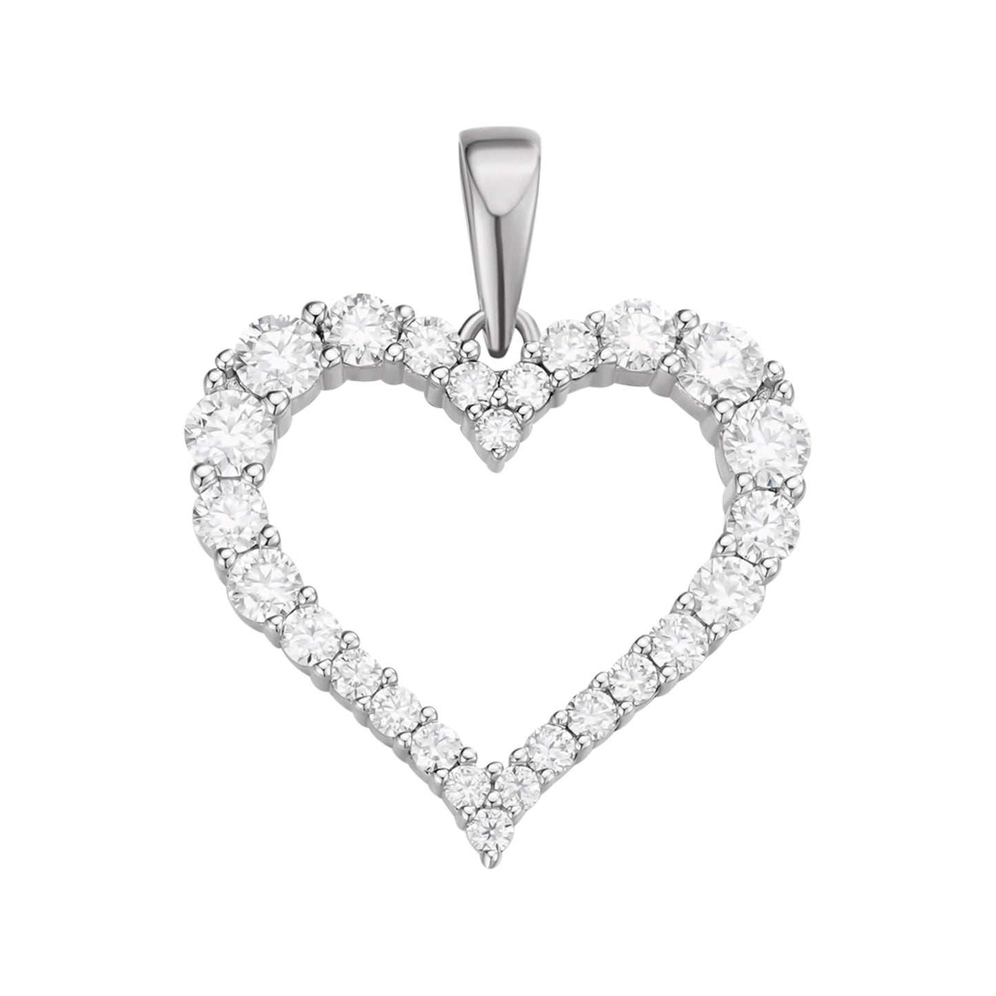 Sterling Silver Round Moissanite Single Row Heart Designer Pendant RP 1-1/4 Cttw