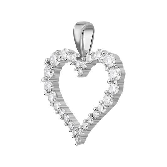 Sterling Silver Round Moissanite Single Row Heart Designer Pendant RP 1-1/4 Cttw