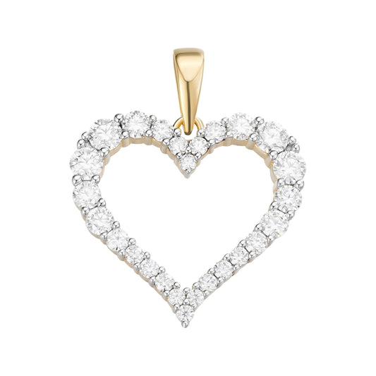 Sterling Silver Round Moissanite Single Row Heart Designer Pendant RP+GP 1-1/4 Cttw