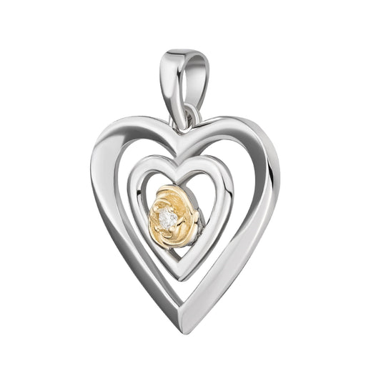 Sterling Silver Round Moissanite Solitaire Heart Designer Pendant RP+GP 1/10 Cttw