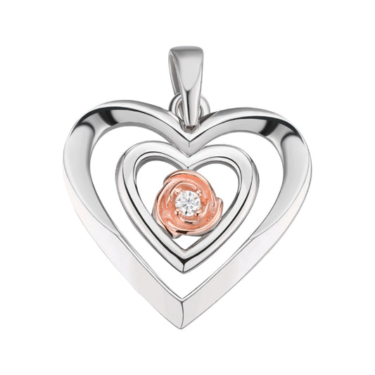 Sterling Silver Round Moissanite Solitaire Heart Designer Pendant RP+PP 1/10 Cttw