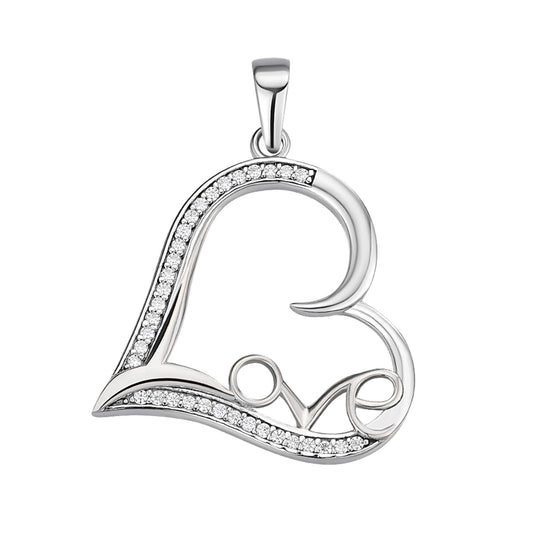 Sterling Silver Round Moissanite Heart With Love Word Designer Pendant RP 1/5 Cttw