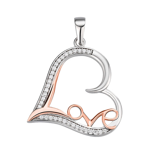 Sterling Silver Round Moissanite Heart With Love Word Designer Pendant RP+PP 1/5 Cttw
