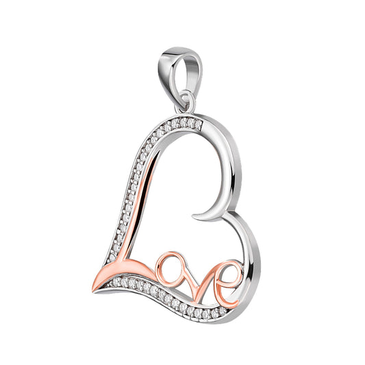 Sterling Silver Round Moissanite Heart With Love Word Designer Pendant RP+PP 1/5 Cttw