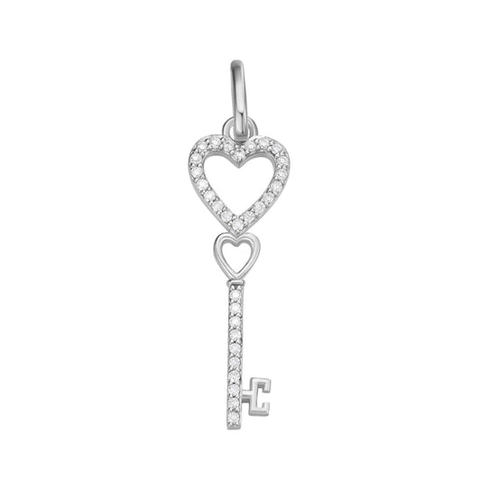 Sterling Silver Round Moissanite Double Heart Key Designer Pendant RP 1/6 Cttw