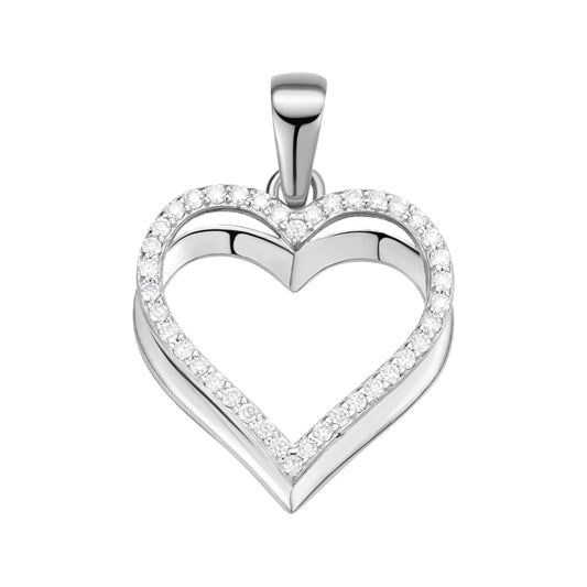 Sterling Silver Round Moissanite Double Row Heart Designer Pendant RP 1/5 Cttw
