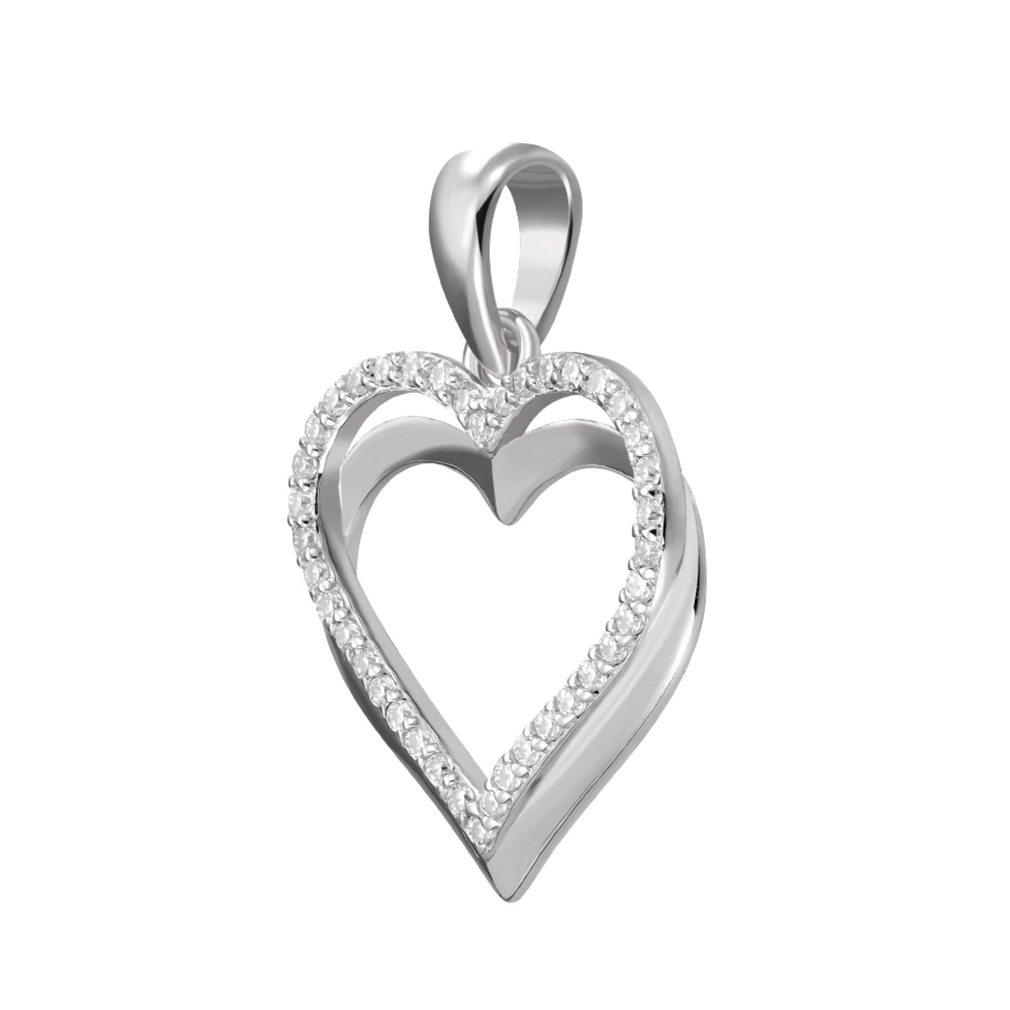 Sterling Silver Round Moissanite Double Row Heart Designer Pendant RP 1/5 Cttw