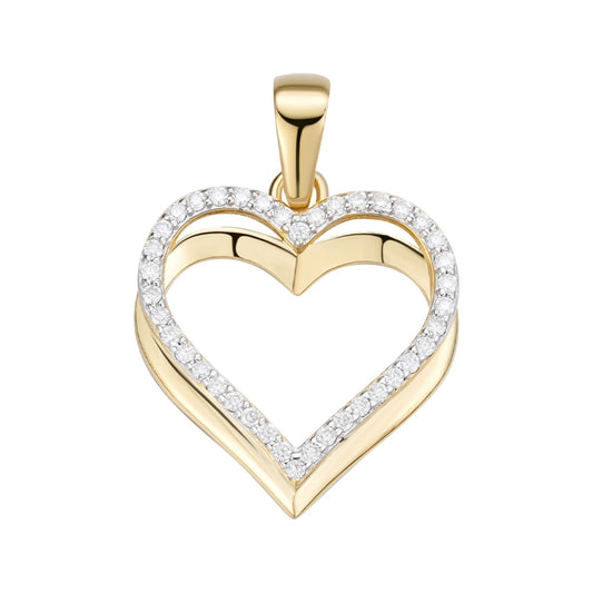 Sterling Silver Round Moissanite Double Row Heart Designer Pendant RP+GP 1/5 Cttw