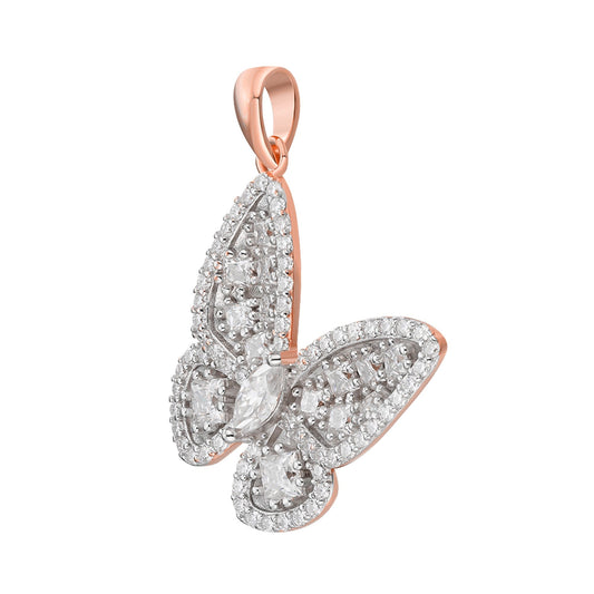 Sterling Silver Round Fancy Moissanite Butterfly Animal Pendant RP+PP 2-1/8 Cttw