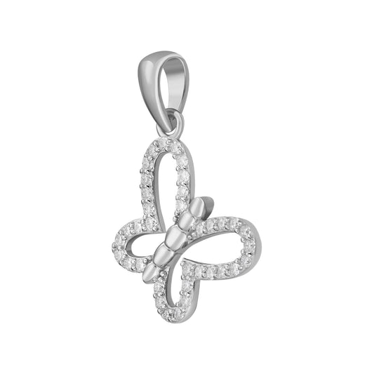 Sterling Silver Round Moissanite Butterfly Animal Pendant RP 1/3 Cttw