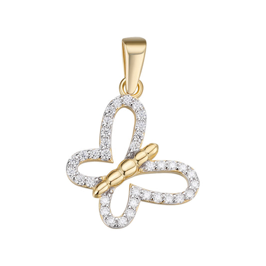 Sterling Silver Round Moissanite Butterfly Animal Pendant RP+GP 1/3 Cttw