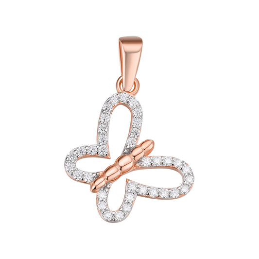 Sterling Silver Round Moissanite Butterfly Animal Pendant RP+PP 1/3 Cttw