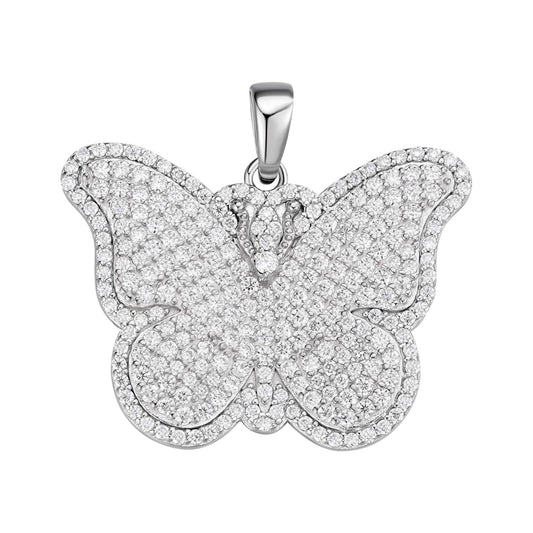Sterling Silver Round Moissanite Butterfly Animal Pendant RP 1-5/8 Cttw