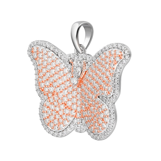 Sterling Silver Round Moissanite Butterfly Animal Pendant RP+PP 1-5/8 Cttw