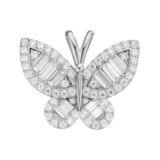 Sterling Silver Round Baguette Moissanite Butterfly Animal Pendant RP 1-7/8 Cttw