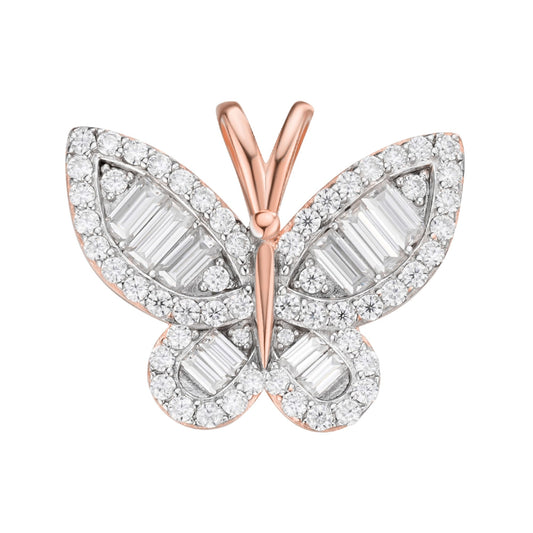 Sterling Silver Round Baguette Moissanite Butterfly Animal Pendant RP+PP 1-7/8 Cttw